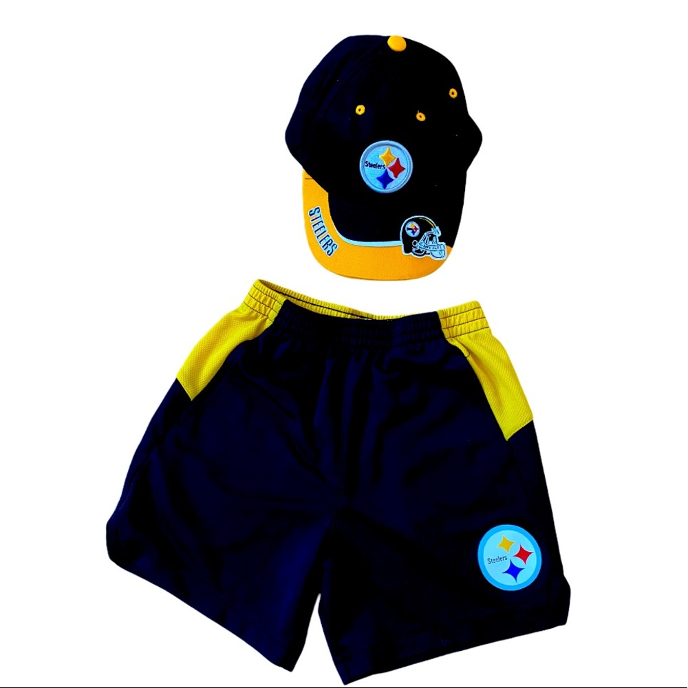 Boys Steelers shorts and hat